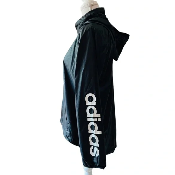 ADIDAS WOMENS BLACK ZIPPERED ATHLETIC WINDBREAKER SIZE MEDIUM - Picture 2 of 13